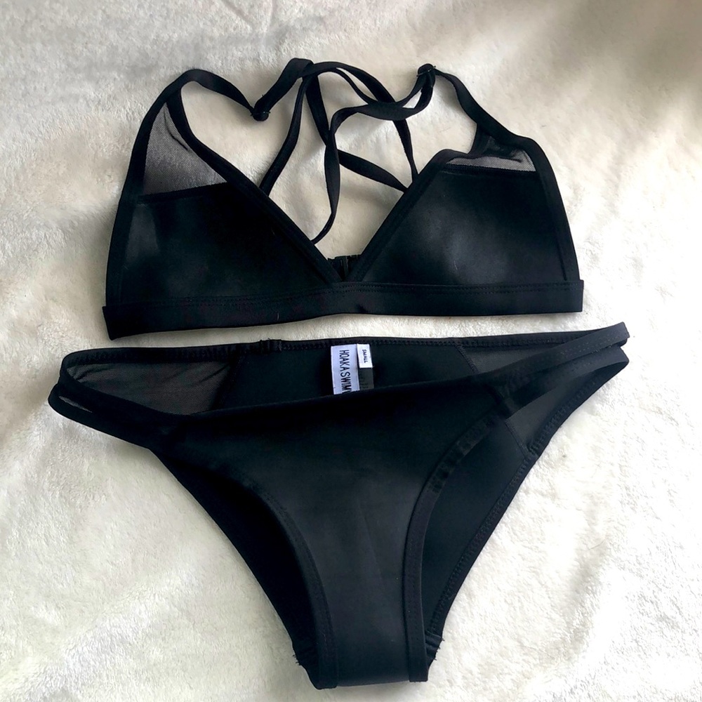 Hoaka Swimwear Black Neoprene and Mesh Bikini